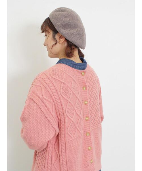 Samansa Mos2（サマンサ モスモス）の「パッチワークケーブル前後2WAYニット（カーディガン/ボレロ・レディース・ピンク/イエロー/キナリ/グリーン/モカ・F）」の10枚目の写真