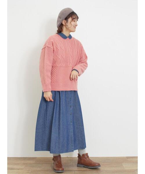 Samansa Mos2（サマンサ モスモス）の「パッチワークケーブル前後2WAYニット（カーディガン/ボレロ・レディース・ピンク/イエロー/キナリ/グリーン/モカ・F）」の17枚目の写真