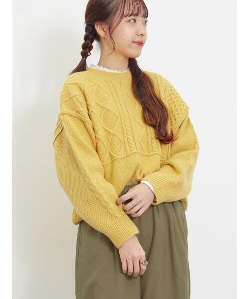 Samansa Mos2（サマンサ モスモス）の「パッチワークケーブル前後2WAYニット（カーディガン/ボレロ・レディース・ピンク/イエロー/キナリ/グリーン/モカ・F）」の18枚目の写真