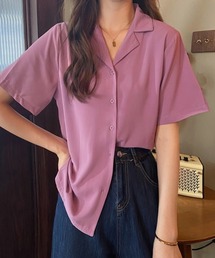 カラー開襟シャツ レディース 韓国風