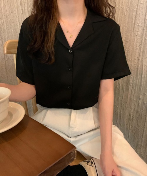 Miniministore(ミニミニストア)の「カラー開襟シャツ レディース 韓国風(Tシャツ/カットソー・レディース・ブラック/ライトイエロー/ブルー/ピンク/マスタード/ホワイト/ラベンダー/ミント・FREE)」の18枚目の写真