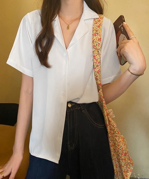 Miniministore(ミニミニストア)の「カラー開襟シャツ レディース 韓国風(Tシャツ/カットソー・レディース・ブラック/ライトイエロー/ブルー/ピンク/マスタード/ホワイト/ラベンダー/ミント・FREE)」の19枚目の写真