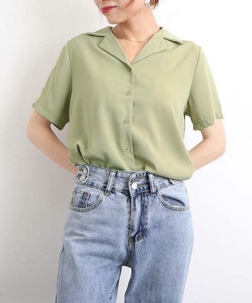 Miniministore(ミニミニストア)の「カラー開襟シャツ レディース 韓国風(Tシャツ/カットソー・レディース・ブラック/ライトイエロー/ブルー/ピンク/マスタード/ホワイト/ラベンダー/ミント・FREE)」の10枚目の写真
