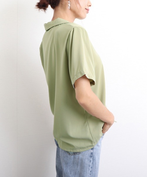 Miniministore(ミニミニストア)の「カラー開襟シャツ レディース 韓国風(Tシャツ/カットソー・レディース・ブラック/ライトイエロー/ブルー/ピンク/マスタード/ホワイト/ラベンダー/ミント・FREE)」の11枚目の写真