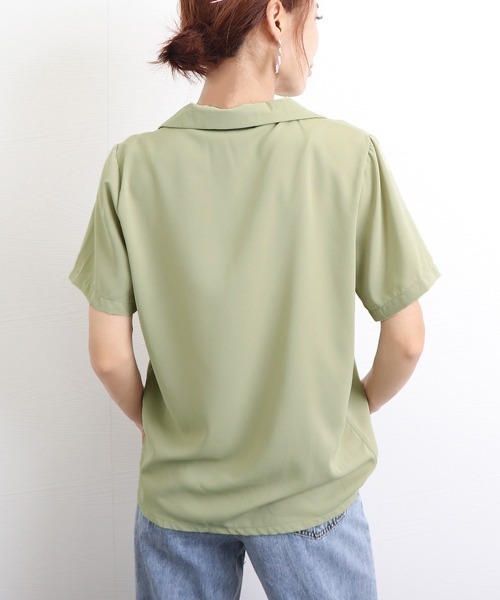 Miniministore(ミニミニストア)の「カラー開襟シャツ レディース 韓国風(Tシャツ/カットソー・レディース・ブラック/ライトイエロー/ブルー/ピンク/マスタード/ホワイト/ラベンダー/ミント・FREE)」の12枚目の写真