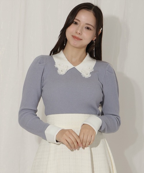 【セール】【New Year's Happy Collection】フラワーモチーフ付きニットプルオーバー（ニット/セーター）｜WILLSELECTION（ウィルセレクション）