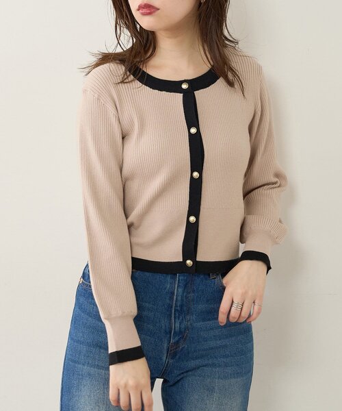 natural couture(ナチュラルクチュール)の「【WEB限定】バイカラーレトロショートカーデ(カーディガン/ボレロ・レディース・ベージュ/ミント/オフホワイト/ブラック・FREE)」の1枚目の写真