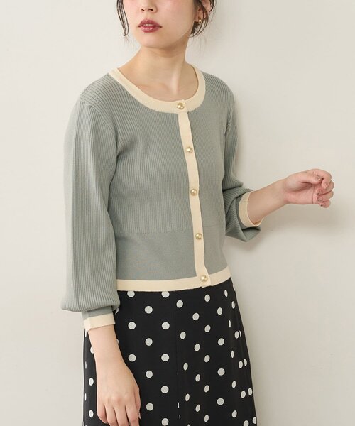 natural couture(ナチュラルクチュール)の「【WEB限定】バイカラーレトロショートカーデ(カーディガン/ボレロ・レディース・ベージュ/ミント/オフホワイト/ブラック・FREE)」の4枚目の写真