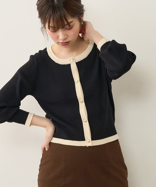 natural couture(ナチュラルクチュール)の「【WEB限定】バイカラーレトロショートカーデ(カーディガン/ボレロ・レディース・ベージュ/ミント/オフホワイト/ブラック・FREE)」の3枚目の写真
