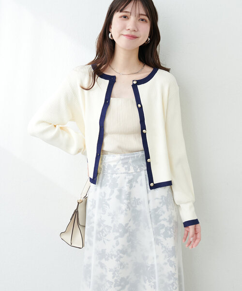 natural couture(ナチュラルクチュール)の「【WEB限定】バイカラーレトロショートカーデ(カーディガン/ボレロ・レディース・ベージュ/ミント/オフホワイト/ブラック・FREE)」の8枚目の写真