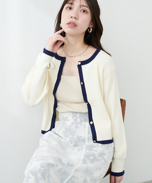 natural couture(ナチュラルクチュール)の「【WEB限定】バイカラーレトロショートカーデ(カーディガン/ボレロ・レディース・ベージュ/ミント/オフホワイト/ブラック・FREE)」の9枚目の写真
