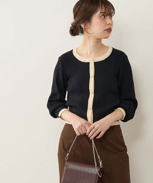 natural couture(ナチュラルクチュール)の「【WEB限定】バイカラーレトロショートカーデ(カーディガン/ボレロ・レディース・ベージュ/ミント/オフホワイト/ブラック・FREE)」の11枚目の写真
