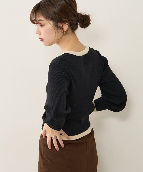 natural couture(ナチュラルクチュール)の「【WEB限定】バイカラーレトロショートカーデ(カーディガン/ボレロ・レディース・ベージュ/ミント/オフホワイト/ブラック・FREE)」の12枚目の写真