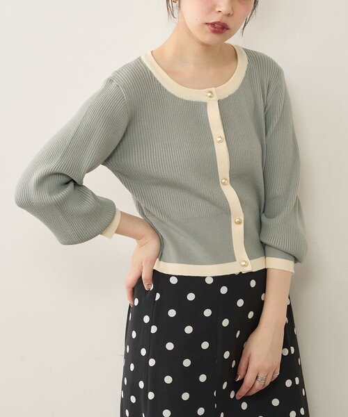 natural couture(ナチュラルクチュール)の「【WEB限定】バイカラーレトロショートカーデ(カーディガン/ボレロ・レディース・ベージュ/ミント/オフホワイト/ブラック・FREE)」の21枚目の写真