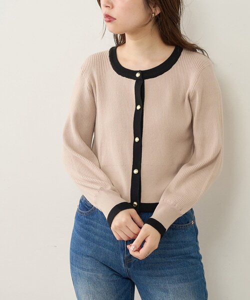 natural couture(ナチュラルクチュール)の「【WEB限定】バイカラーレトロショートカーデ(カーディガン/ボレロ・レディース・ベージュ/ミント/オフホワイト/ブラック・FREE)」の15枚目の写真