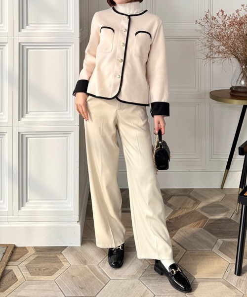 clear（クリア）の「配色パイピングポケット付キジャケット[綺麗目 オフィスカジュアル 着回し抜群 大人 カジュアル] ≪2025SS新作≫（その他アウター・レディース・アイボリー/グレー・F）」の3枚目の写真