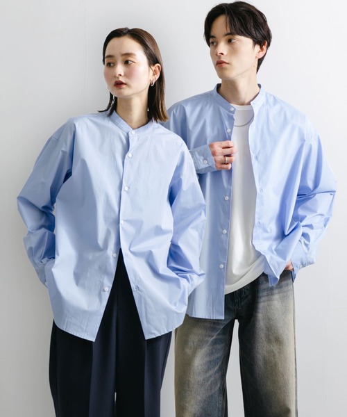 SENSE OF PLACE by URBAN RESEARCH（センスオブプレイスバイアーバンリサーチ）の「『WEB限定』『ユニセックス』『イージーケア』コンフォートバンドカラーシャツ（シャツ/ブラウス・メンズ・ホワイト/ライトブルー/ブルー系その他・MEDIUM/LARGE/X-LARGE）」の3枚目の写真