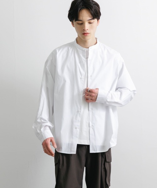 SENSE OF PLACE by URBAN RESEARCH（センスオブプレイスバイアーバンリサーチ）の「『WEB限定』『ユニセックス』『イージーケア』コンフォートバンドカラーシャツ（シャツ/ブラウス・メンズ・ホワイト/ライトブルー/ブルー系その他・MEDIUM/LARGE/X-LARGE）」の6枚目の写真