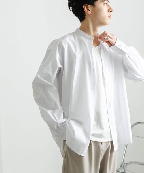 SENSE OF PLACE by URBAN RESEARCH（センスオブプレイスバイアーバンリサーチ）の「『WEB限定』『ユニセックス』『イージーケア』コンフォートバンドカラーシャツ（シャツ/ブラウス・メンズ・ホワイト/ライトブルー/ブルー系その他・MEDIUM/LARGE/X-LARGE）」の4枚目の写真