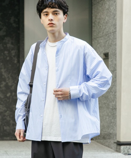 SENSE OF PLACE by URBAN RESEARCH（センスオブプレイスバイアーバンリサーチ）の「『WEB限定』『ユニセックス』『イージーケア』コンフォートバンドカラーシャツ（シャツ/ブラウス・メンズ・ホワイト/ライトブルー/ブルー系その他・MEDIUM/LARGE/X-LARGE）」の18枚目の写真