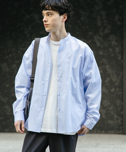 SENSE OF PLACE by URBAN RESEARCH（センスオブプレイスバイアーバンリサーチ）の「『WEB限定』『ユニセックス』『イージーケア』コンフォートバンドカラーシャツ（シャツ/ブラウス・メンズ・ホワイト/ライトブルー/ブルー系その他・MEDIUM/LARGE/X-LARGE）」の22枚目の写真