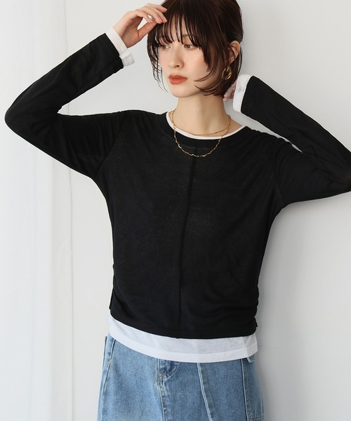 Ampirula(アンピルーラ)の「レイヤード風バイカラーカットソー(Tシャツ/カットソー・レディース・ブラック/チャコールグレー・FREE)」の1枚目の写真