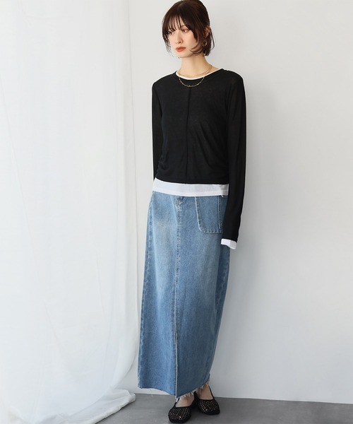 Ampirula(アンピルーラ)の「レイヤード風バイカラーカットソー(Tシャツ/カットソー・レディース・ブラック/チャコールグレー・FREE)」の3枚目の写真