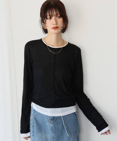 Ampirula(アンピルーラ)の「レイヤード風バイカラーカットソー(Tシャツ/カットソー・レディース・ブラック/チャコールグレー・FREE)」の4枚目の写真