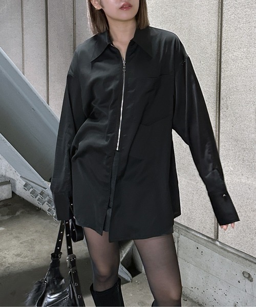 ブラック 長袖シャツ ジッパー付き セール】【jiasecond.】ジップオーバーシャツ(オリジナル) / トップス