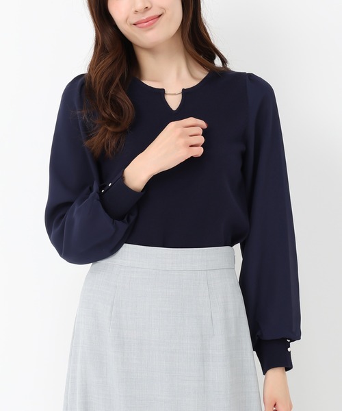 MISCH MASCH（ミッシュマッシュ）の「シフォン袖バー付きニット（ニット/セーター・レディース・ネイビー/ホワイト/ラベンダー・ﾌﾘ-）」の3枚目の写真