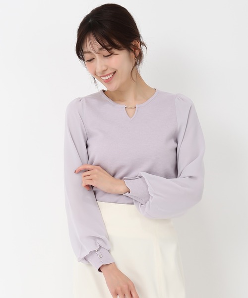 MISCH MASCH（ミッシュマッシュ）の「シフォン袖バー付きニット（ニット/セーター・レディース・ネイビー/ホワイト/ラベンダー・ﾌﾘ-）」の11枚目の写真