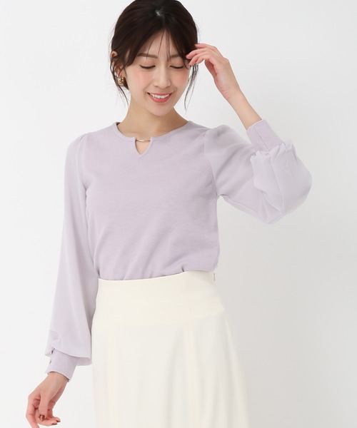 MISCH MASCH（ミッシュマッシュ）の「シフォン袖バー付きニット（ニット/セーター・レディース・ネイビー/ホワイト/ラベンダー・ﾌﾘ-）」の12枚目の写真