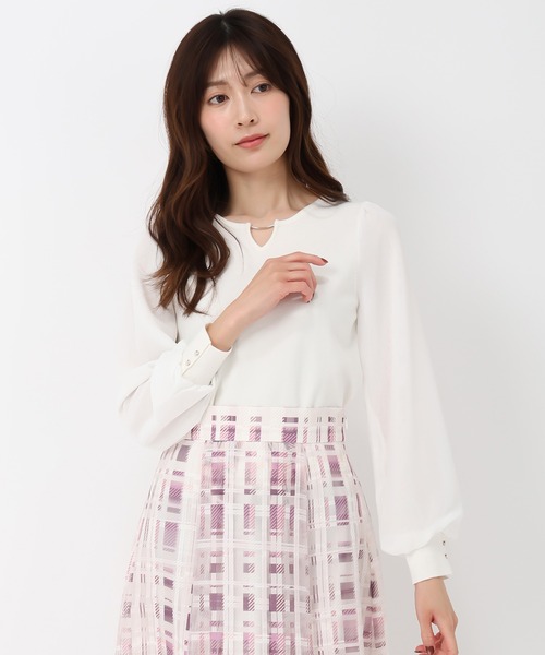 MISCH MASCH（ミッシュマッシュ）の「シフォン袖バー付きニット（ニット/セーター・レディース・ネイビー/ホワイト/ラベンダー・ﾌﾘ-）」の8枚目の写真