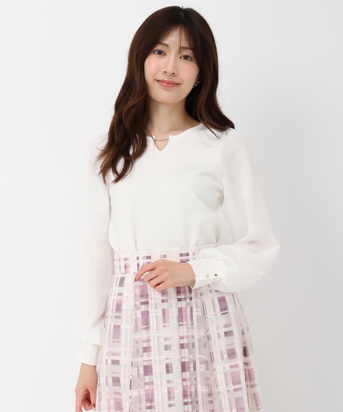 MISCH MASCH（ミッシュマッシュ）の「シフォン袖バー付きニット（ニット/セーター・レディース・ネイビー/ホワイト/ラベンダー・ﾌﾘ-）」の9枚目の写真