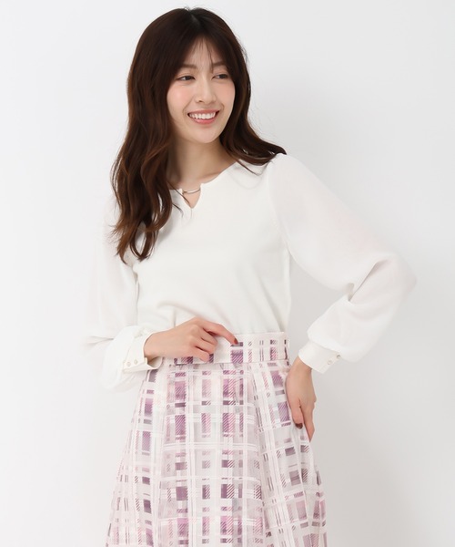 MISCH MASCH（ミッシュマッシュ）の「シフォン袖バー付きニット（ニット/セーター・レディース・ネイビー/ホワイト/ラベンダー・ﾌﾘ-）」の10枚目の写真