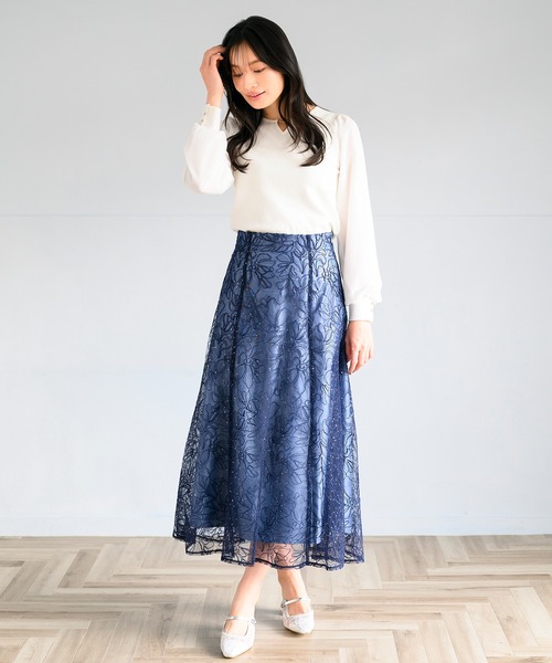 MISCH MASCH（ミッシュマッシュ）の「シフォン袖バー付きニット（ニット/セーター・レディース・ネイビー/ホワイト/ラベンダー・ﾌﾘ-）」の4枚目の写真