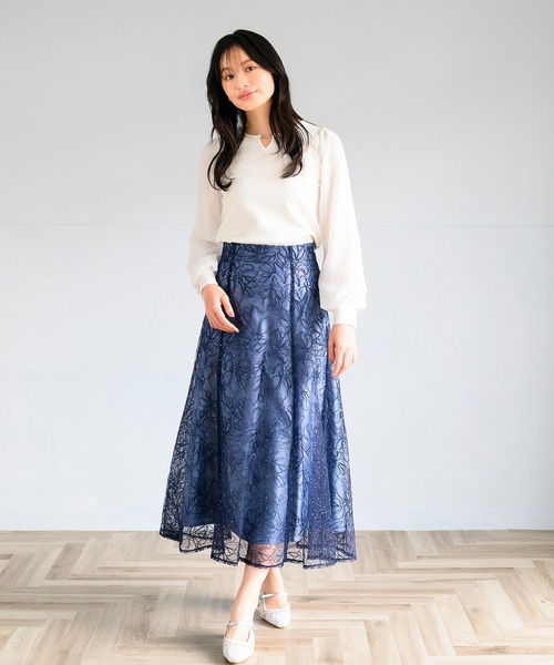 MISCH MASCH（ミッシュマッシュ）の「シフォン袖バー付きニット（ニット/セーター・レディース・ネイビー/ホワイト/ラベンダー・ﾌﾘ-）」の6枚目の写真