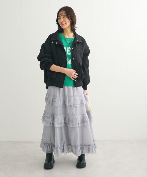 ELENCARE DUE（エレンカーレデュエ）の「・ELENCARE DUE プリーツフリルシアースカート（スカート・レディース・ブラック/オフホワイト/グレー・FREE）」の5枚目の写真