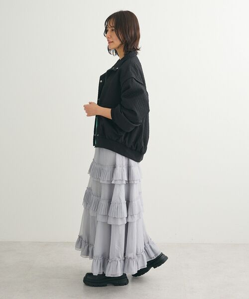 ELENCARE DUE（エレンカーレデュエ）の「・ELENCARE DUE プリーツフリルシアースカート（スカート・レディース・ブラック/オフホワイト/グレー・FREE）」の6枚目の写真
