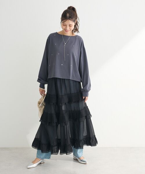 ELENCARE DUE（エレンカーレデュエ）の「・ELENCARE DUE プリーツフリルシアースカート（スカート・レディース・ブラック/オフホワイト/グレー・FREE）」の11枚目の写真