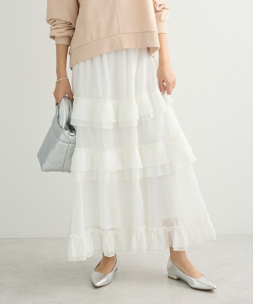 ELENCARE DUE（エレンカーレデュエ）の「・ELENCARE DUE プリーツフリルシアースカート（スカート・レディース・ブラック/オフホワイト/グレー・FREE）」の2枚目の写真