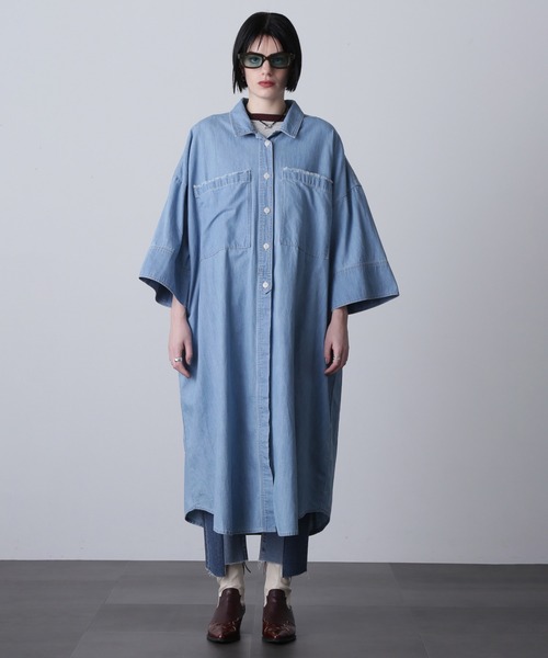 ROSE BUD(ローズバッド)の「(GENE HEAVENS)FRINGE POCKET DENIM SHIRT DRESS(ワンピース・レディース・ブルー/ブラック・ONE SIZE)」の7枚目の写真