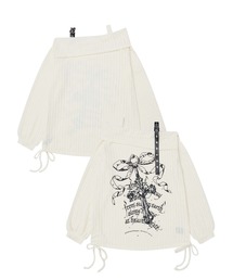 HOOK（フック）の「【HOOK】for　girls　リボンプリントオープンショルダートップス　裾シャーリング（Tシャツ/カットソー）」