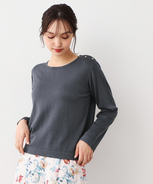 【天竺編み】肩ボタン ラメニット LAURA ASHLEY｜【天竺編み】肩ボタン ラメニット | Rakuten