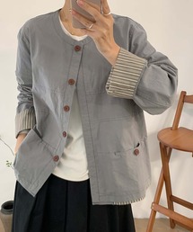 aimoha | コットンカジュアルジャケット(ノーカラージャケット)