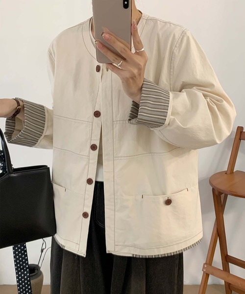 aimoha（アイモハ）の「コットンカジュアルジャケット（ノーカラージャケット・レディース・チョコ/ライトベージュ/グレー・MEDIUM/LARGE）」の18枚目の写真