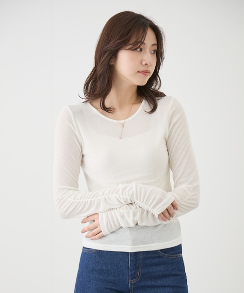Jayro(ジャイロ)の「袖シャーリングトップス(Tシャツ/カットソー・レディース・チャコールグレー/ブラック/ホワイト系その他・M)」の2枚目の写真