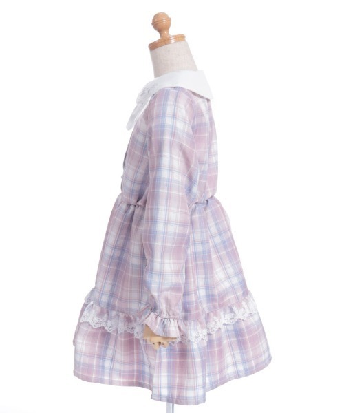 axes femme（アクシーズファム）の「うさぎ襟チェック柄ワンピース（ワンピース・キッズ・ピンク/ブルー・MEDIUM/LARGE/X-LARGE）」の3枚目の写真