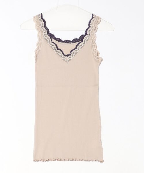 Q(キュー)の「バイカラーテレコタンク(タンクトップ・レディース・アイボリー/ピンク/エメラルド/ブラウン/チャコールグレー/ベージュ/パープル・MEDIUM)」の1枚目の写真