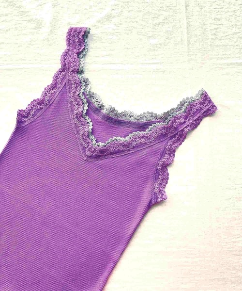 Q(キュー)の「バイカラーテレコタンク(タンクトップ・レディース・アイボリー/ピンク/エメラルド/ブラウン/チャコールグレー/ベージュ/パープル・MEDIUM)」の6枚目の写真